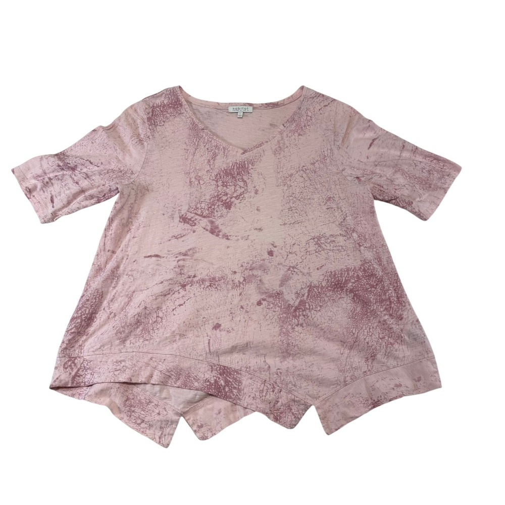 Habitat Clothes To Live In Pink Acid Wash Sharkbite Hem V-Neck T-Shirt 38424
